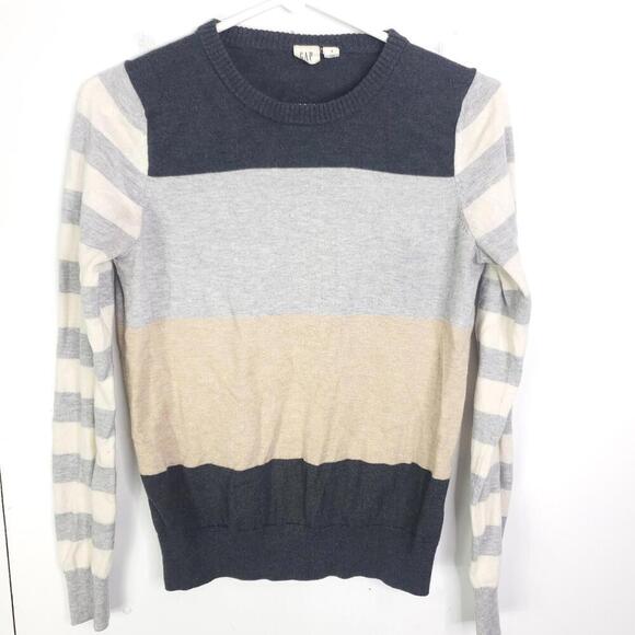 Gap Sweater Womens Small Colorblock Striped Crew Neck Super Soft Ribbed Trim - Picture 1 of 6